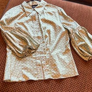 Metrostyle Geometric Button-Down Shirt - Green and Cream